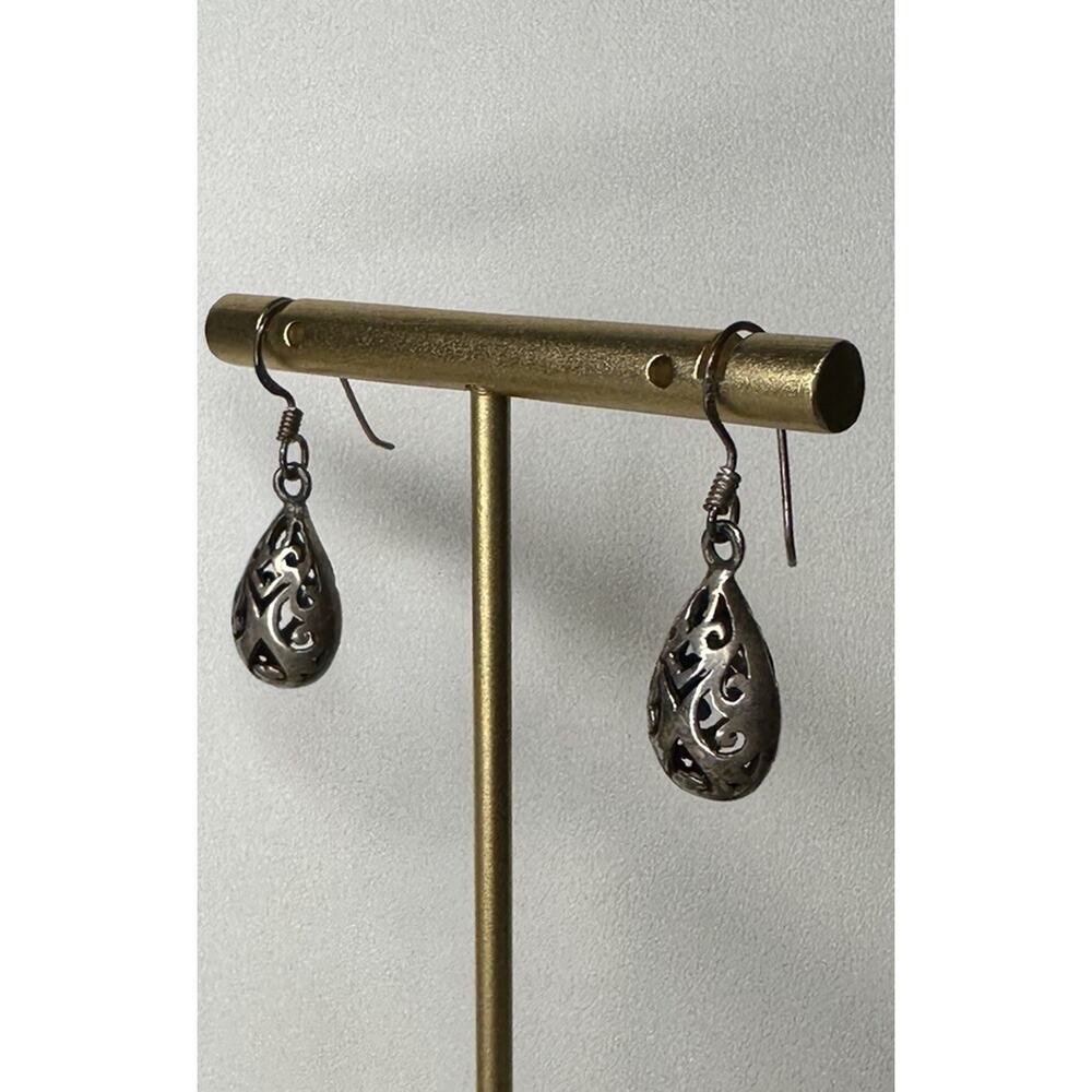 Vintage Silver Filigre Teardrop Earrings 925 Sterling Silver- 3.4 Grams